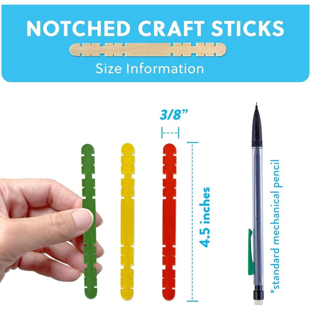 300 Pack 4.5 Inch Notched Multi-Color Wood Craft Sticks, Wooden Sawtooth Hobby - Picture 2 of 5